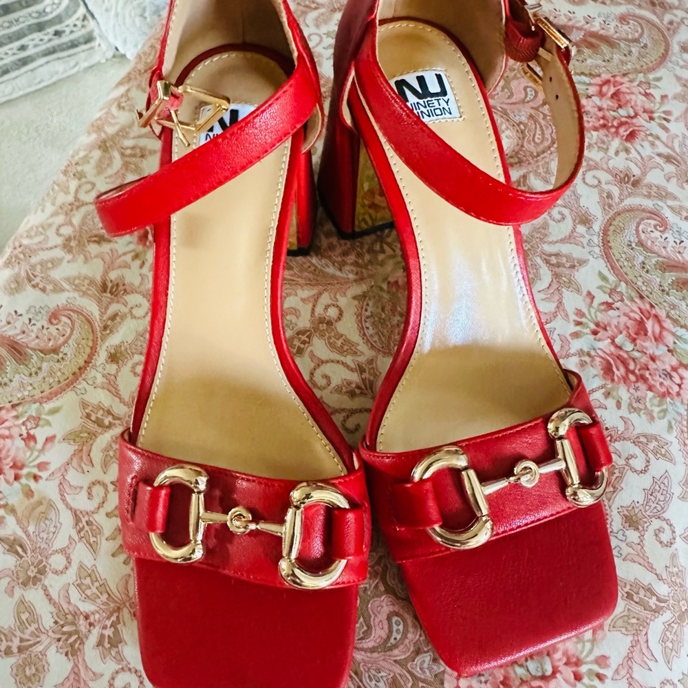 Ninety Union Red and Gold Heels with Sophisticated Straps